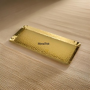 Bandeja Rectangular martillada, mesa decorativa de acero inoxidable, plato chapado en oro, bandeja para servir, bandejas de almacenamiento de lujo para hoteles domésticos - Product Image 1