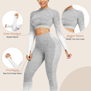 Wholesale <b>Waterproof</b> Breathable Lightweight Workout Sets <b>Women</b> 2-Piece Yoga Outfits High Waist Seamless <b>Leggings</b> Long Sleeve - Product Image 4