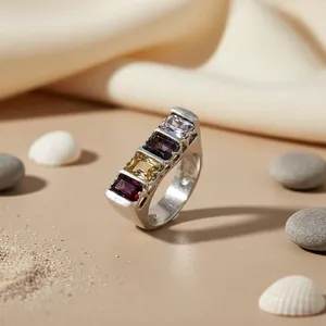 Bague statement pour femme, élégante, en argent, multi-pierres précieuses, plaquée or 18 carats et or rose, pour les occasions chrétiennes, pierres précieuses incrustées - Product Image 3