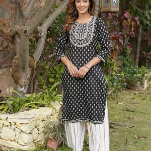 Hint pakistanlı kadın koleksiyonu pamuk kurti ile plazo parti toplu olarak mevcut en düşük fiyata giymek