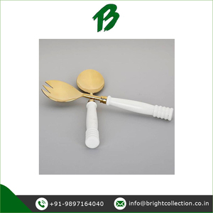 Prix de marché fiable de bonne qualité plaqué or avec poignée en os blanc ensemble de service à salade disponible pour les vendeurs mondiaux - Product Image 3