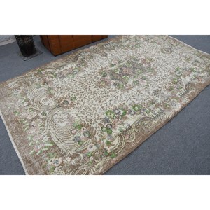 Vintage Large Rug 5.2x9.3 ft, <b>Brown</b> Green Plants & trees Rug <b>Wool</b> - Product Image 2