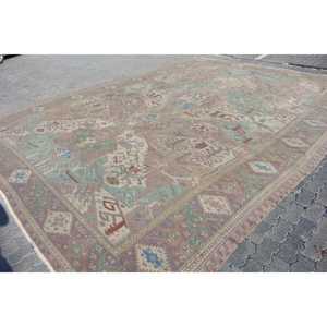 Vintage Turkish Rug 12.9x17.9 ft, <b>Brown</b> Check <b>Wool</b> Rug - Product Image 3