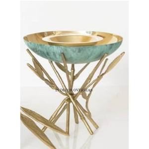 Quemador Bakhoor de incienso de forma redonda pulida brillante de Color plateado de Metal con soporte de diseño de hojas chapadas en oro - Product Image 5