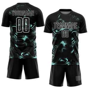 Maillot de football personnalisé noir et turquoise, léger, respirant, antibactérien, à séchage rapide, unisexe, pour adulte, personnalisable - Product Image 2