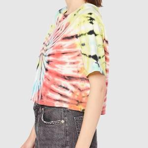 2025 nouveauté personnalisé cravate teinture culture t-shirt pour femmes été femme à manches courtes col rond cravate teinture coton chemise femmes T-Shirts - Product Image 3