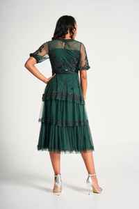 Vestido de noche corto verde azulado con adorno de lentejuelas con cuentas de volantes para fiestas Proms Casual Gatherings-Logotipo frontal incluido - Product Image 6