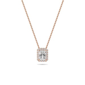 Colgante de Diamante con Corte Esmeralda Radiante y Halo Simple, Diamante Cultivado en Laboratorio de 0.50 Ct en Platino, Regalo de Aniversario de Bodas - Product Image 1