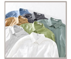 <b>Men's</b> Casual <b>White</b> <b>Shirt</b> All-Match Button Lapel Korean Style <b>Long</b> <b>Sleeve</b> Solid Color Spring 100% Cotton Loose Fit Adults - Product Image 4