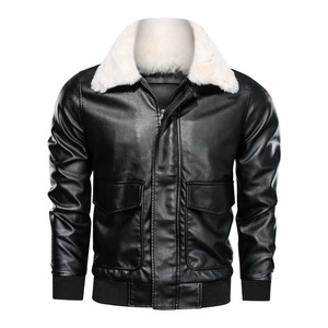Blouson bombardier pour hommes en cuir véritable col amovible en fourrure de mouton Streetwear décontracté veste de mode vintage vente en gros OEM - Product Image 2