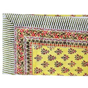 Yellow Floral Hand Block Print <b>Tablecloth</b> 100% Cotton Table Cover 6 Napkins for Home Dining Parties <b>Weddings</b> Size 150x220 cm - Product Image 3