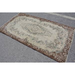 Alfombra de lana turca vintage de 37x68 pies, área grande, diseño de retales bohemio marrón beige para pasillo, habitación, respaldo de látex, rectángulo clásico - Product Image 4