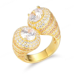 Double Halo Diamond <b>Ring</b> S925 Sterling Silver Two Tone <b>Iced</b> Out Luxury Hip Hop <b>Ring</b> for Unisex Elegant Moissanite <b>Ring</b> Jewellery - Product Image 2