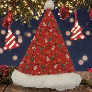 قبعة حفلات من الصانع الأصلي، دافئة ومريحة بحواف من الفرو الصناعي، غطاء رأس موسمي، قبعة سانتا كلوز بطباعة عيد الميلاد - Product Image 4