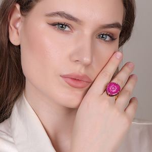 Bague réglable en quartz solaire plaqué or 18 carats | Bijoux en laiton faits à la main | Bague de fête de mariage à la mode prix d'usine - Product Image 5