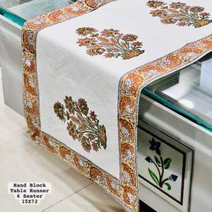 Camino de mesa de lona con estampado de bloques de diseño Floral moderno hecho a mano de alta calidad para decoración del hogar y fiestas en restaurantes - Product Image 1