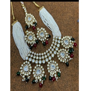 Traditional Gold Plated Elegant White <b>Pearl</b> Kundan <b>Necklace</b> <b>Set</b> Multi-Layered Pendant <b>Necklace</b> <b>Earrings</b> for Weddings Parties - Product Image 1
