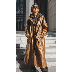 Gabardina larga de cuero para mujer, abrigo largo de cuero con letras de estilo callejero para invierno, abrigo largo de cuero para mujer adulta - Product Image 3