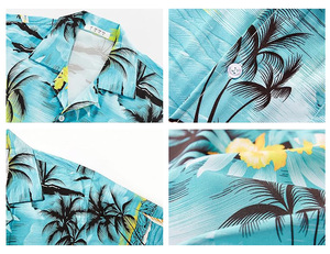 Conception de haute qualité Impression par sublimation Vêtements de plage Séchage rapide Polyester Boutonné Hawaii Manches courtes Chemise hawaïenne pour hommes - Product Image 4