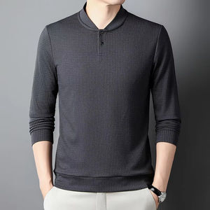 T-shirts pour hommes de haute qualité 100% coton col en v à manches longues 180 GSM personnalisable respirant - Product Image 5