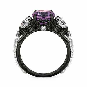 Jeulia Vintage 18K Gold Plated Three Stone Purple Rose <b>Ring</b> <b>Adjustable</b> Open Inlay - Product Image 3