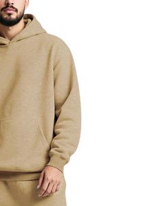 Ensemble survêtement en molleton beige camel pour homme, sweat-shirt à capuche décontracté d'hiver, pantalon de survêtement, streetwear pour homme - Product Image 2