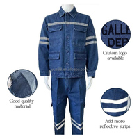 Uniformes de travail OEM en denim lourd bandes réfléchissantes costume de jean industriel avec manches longues vestes pantalons en coton