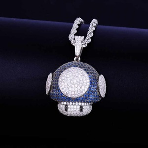 Pendentif champignon Mario haut de gamme en or 18 carats et argent. 925 glacé avec chaîne Hip Hop Moissanite pour une tenue unisexe élégante - Product Image 5