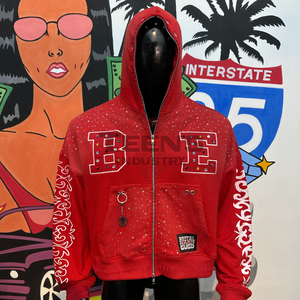 Sweats à capuche d'hiver personnalisés avec fermeture éclair en strass pour hommes, 100% coton, haute qualité, couleurs et logo personnalisés, prix de gros - Product Image 3