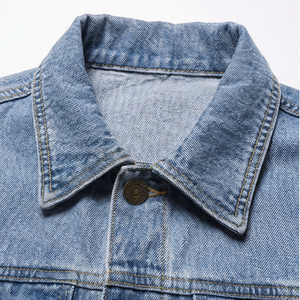 Veste en jean en denim de coton de haute qualité, col montant, logo personnalisé sur le devant, veste d'hiver vintage pour homme, mode durable, vêtements de rue - Product Image 4