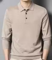 เสื้อโปโลแขนยาวสำหรับผู้ชายเสื้อโปโลแขนยาวผ้าคอตตอน100% เรียบ - Product Image 5