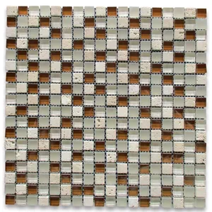 A22003 Carreau de Mosaïque en Porcelaine de Verre, Blanc, Marron, Beige, Travertin, Dosserets de 5/8 Pouces pour Brique Intérieure, Mur Extérieur - Product Image 1