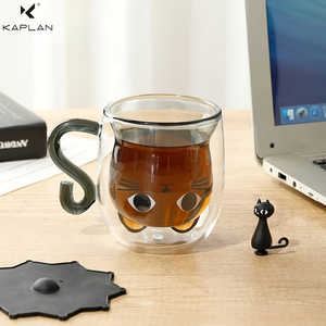 แก้วกาแฟทรงน่ารักลายแมว ขนาด 9 ออนซ์ ผนังสองชั้น ทำจากแก้วบอโรซิลิเกต ปลอดสารตะกั่ว พร้อมหูจับที่ใช้งานสะดวก เหมาะเป็นของขวัญสำหรับคนรักแมว - Product Image 2
