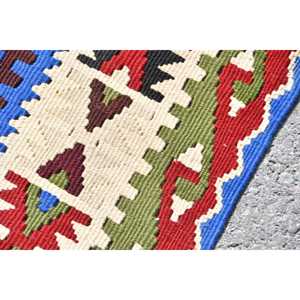 Alfombra Kilim de 2.8x4.6 pies, Alfombra Turca Vintage, Alfombra Floral Azul y Roja - Product Image 5