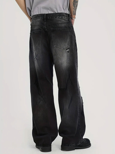 กางเกงยีนส์ผู้ชายทรงหลวมระบายอากาศสีดำลำลองสำหรับนักธุรกิจ - Product Image 2