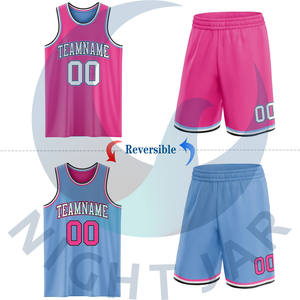 Personalizado Reversible Verde Azulado Rosa-Blanco Sublimación de Doble Cara Traje de Baloncesto Jersey - Product Image 5