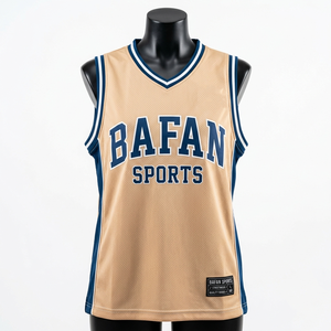 Camiseta de baloncesto para mujer, premium, 160 GSM, tela de malla de poliéster, beige, panel lateral azul, sin mangas, logotipo sublimado personalizado, algodón - Product Image 4