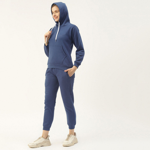 Conjunto Deportivo con Capucha para Mujer, Color Sólido, Algodón, Informal, para Otoño, Manga Larga, Cintura Elástica, Bolsillos Laterales, Pantalones hasta el Tobillo - Product Image 3