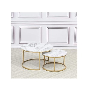 Mesa de centro dorada de lujo de acero inoxidable con tapa de mármol, muebles posmodernos para sala de estar, mesa de centro de mármol para sofás de sala de estar - Product Image 3