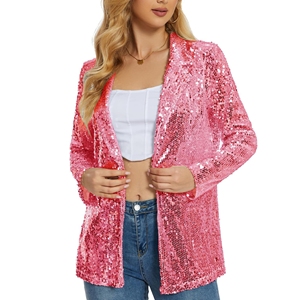 Veste blazer à paillettes de style court à simple boutonnage pour femme pour l'automne, le printemps et l'hiver Produit fini de couleur unie - Product Image 4