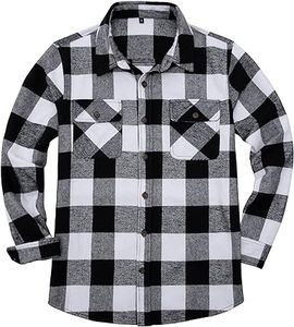 Camisa de vestir de franela a cuadros de manga larga para hombre de la mejor calidad negro 100% algodón transpirable para primavera-¡Gran precio! - Product Image 2