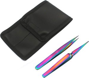 Pinset ekstensi bulu mata 3D, <span class=keywords><strong>Stainless</strong></span> <span class=keywords><strong>Steel</strong></span> 3D warna pelangi tipe <span class=keywords><strong>X</strong></span>, Pinset ekstensi bulu mata 90 derajat, ujung serat halus, multiwarna, tipe <span class=keywords><strong>X</strong></span>