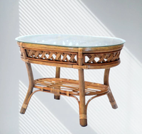 Table basse moderne en rotin fait main avec plateau en verre trempé, meubles de salon tropicaux pour la maison