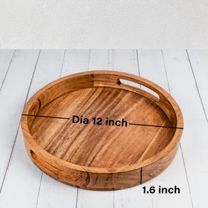 Round Serving Acacia Wooden Platter with Handles for Serving Beverages & Food on Bar Living Room Home Dining Table - Product Image 6