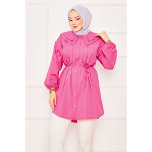 Camisa Hijab Fucsia con Doble Cuello y Cintura Ajustable con Cordón, Estilo Modesto - Product Image 3