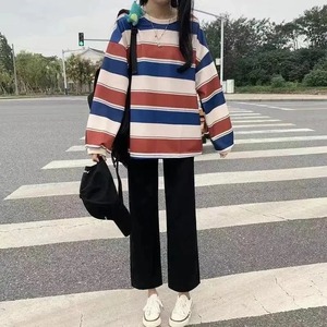 Haut décontracté à manches longues rayé ample pour femmes Nouvelle arrivée Sweat-shirt fin Vêtement d'extérieur pour l'automne Style polyvalent - Product Image 6