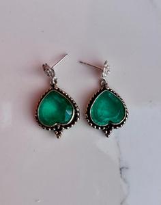 ต่างหูแฮนด์เมดสีเงินสเตอร์ลิงสี925ต่างหูผู้หญิงสวยต่างหูหินสีเขียว - Product Image 2