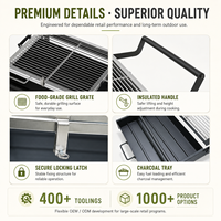Barbecue à charbon de bois pliable breveté en acier inoxydable avec grille rotative, personnalisable OEM, vente en gros