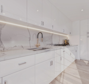 Gabinetes de cocina multifuncionales modernos plegables listos para ensamblar, diseñados a medida por Factory Island Particle Board Carcass - Product Image 1