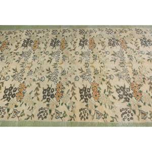 Tapis en laine Patchwork vert beige classique 5.2x8.4 pieds Design Aubusson turc pour couloir de chevet de salon avec support en latex - Product Image 5